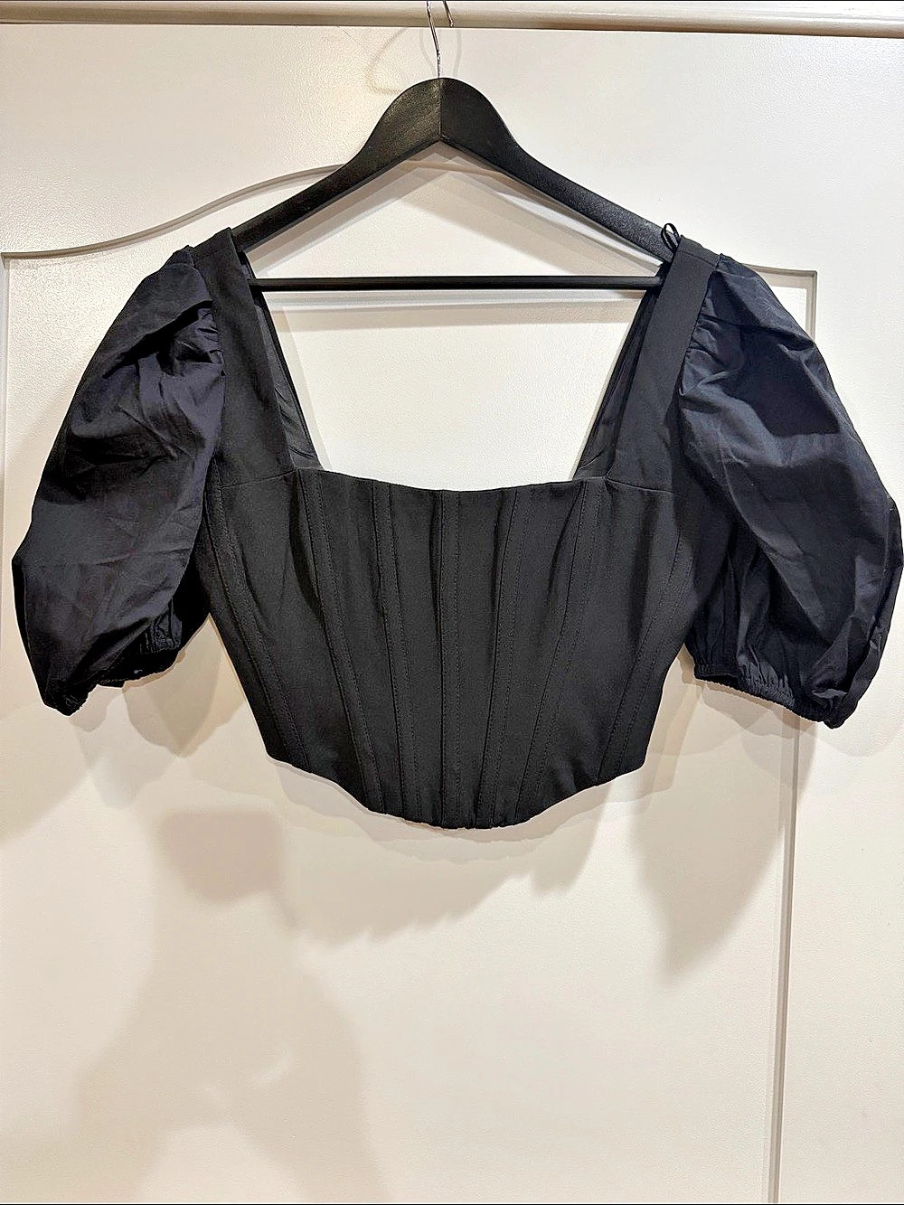 Puff Sleeve Corset Squareneck Top Black